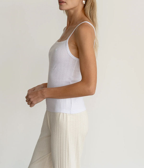 The Pointelle Square Neck Tee - Powder