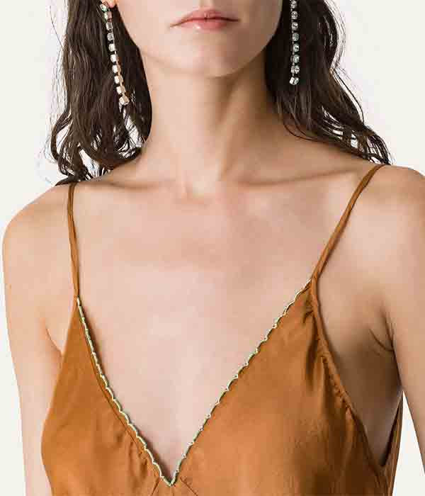 Habotai Embroidered Silk Top - Bronze