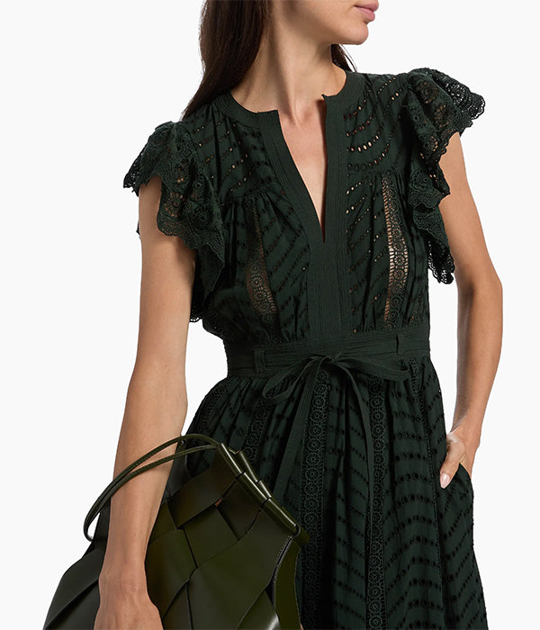 Olga Flutter Sleeve Dress - Cypress