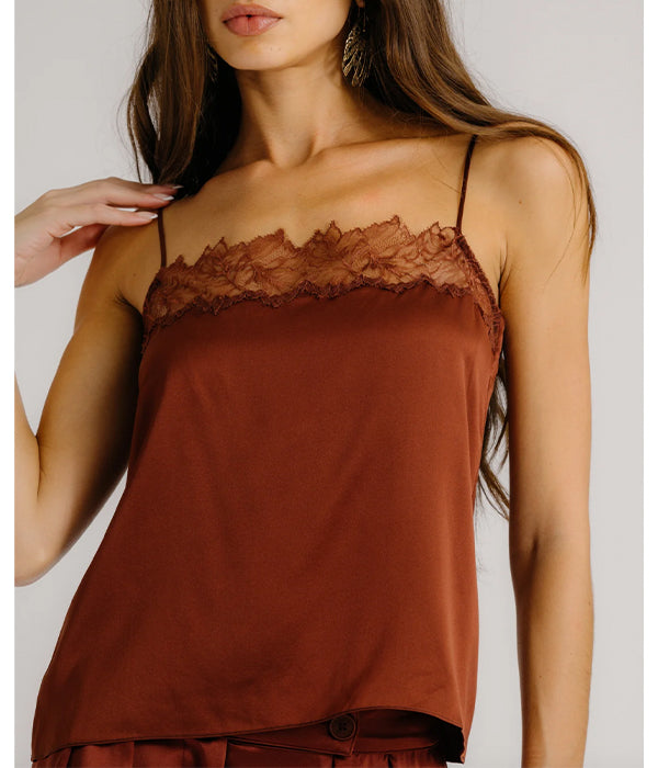 Haya Lace Trimmed Camisole - Mahogany