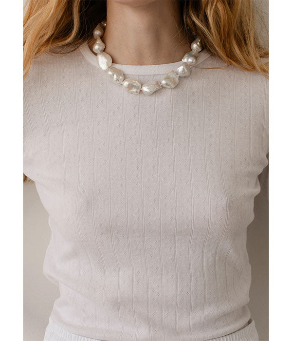 The Pointelle Baby Tee - Powder