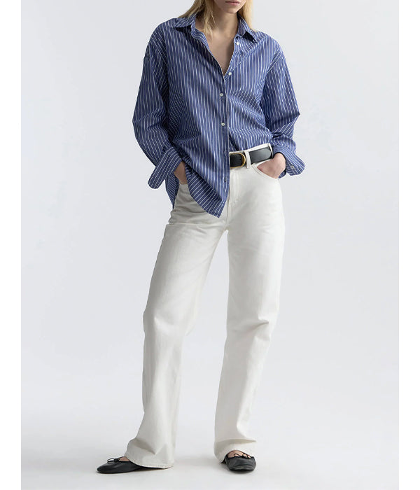 Yorke Striped Cotton Shirt - Dark Navy/White