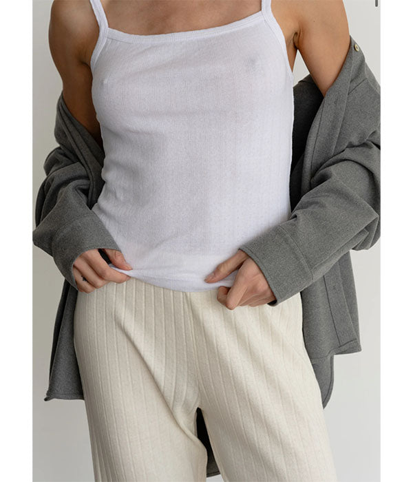 The Pointelle Square Neck Tee - Powder