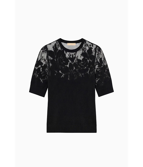 Ella Short Sleeve Lace Top - Noir