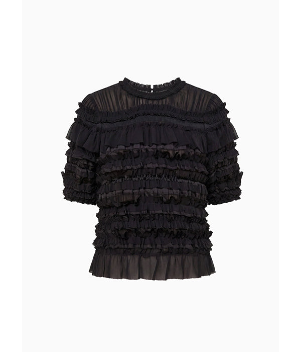 Mabel Short Sleeve Silk Top - Noir