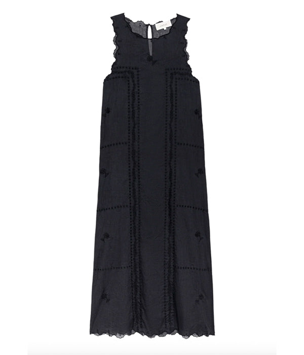 The Scalloped Eyelet Shift Dress - Black