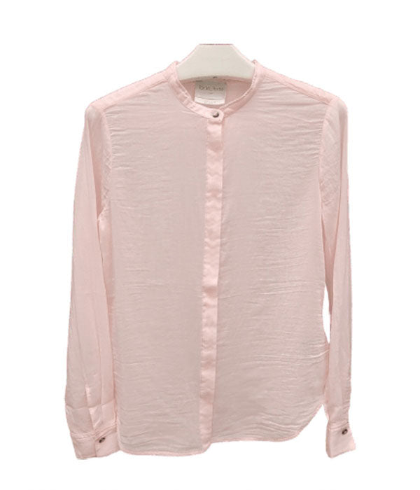 Silk/ Cotton Voile Granddad–Collar Shirt - Light Rose