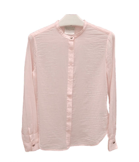 Silk/ Cotton Voile Granddad–Collar Shirt - Light Rose
