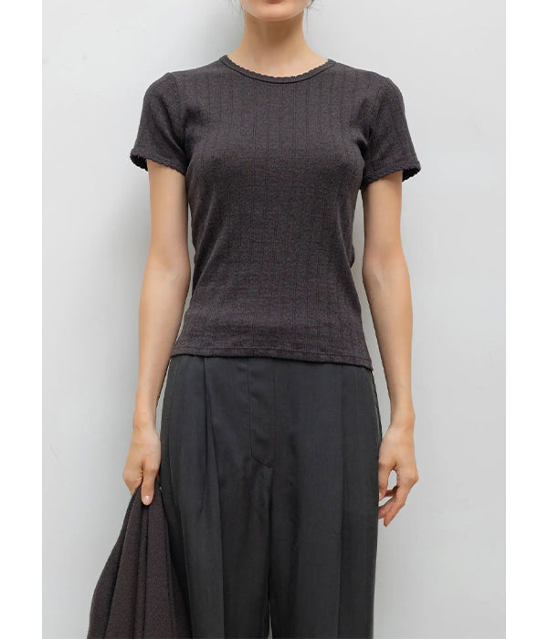 Pointelle Slim Fit Tee - Hickory Melange