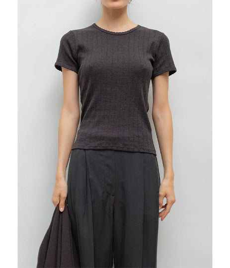 Pointelle Slim Fit Tee - Hickory Melange