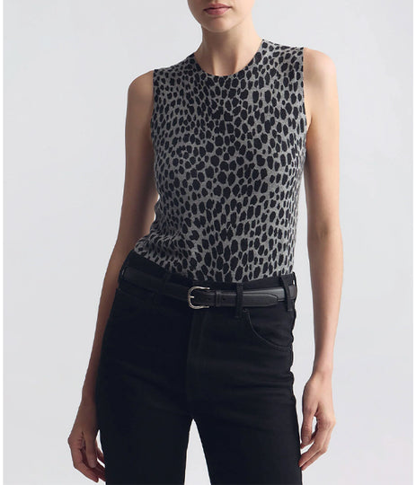 Nessa Sweater Tank - Pebble Grey Heather/Black Cheetah