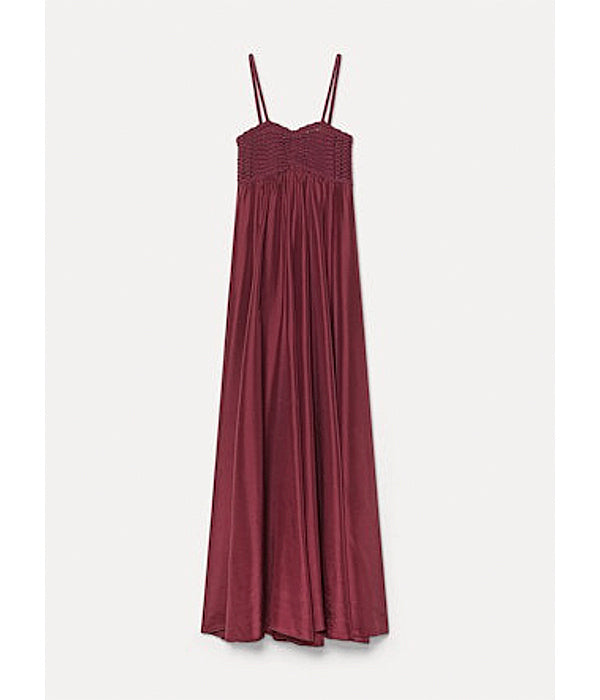 Habotai Silk Crochet Effect Bustier Dress - Ruby