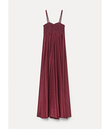 Habotai Silk Crochet Effect Bustier Dress - Ruby