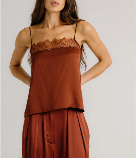 Haya Lace Trimmed Camisole - Mahogany