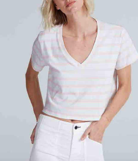 Shrunken V Tee - Thin Pink Stripe