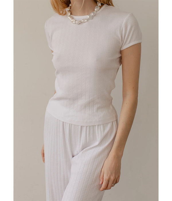 The Pointelle Baby Tee - Powder