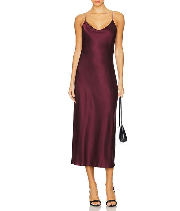 Taylor V-Neck Bias Cut Silk Dress - Bordeaux