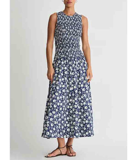 Siempre Tank Dress - Navy Floral Stamp