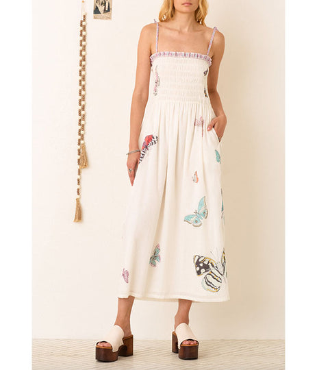 Kaia Dress - White Butterfly Garden
