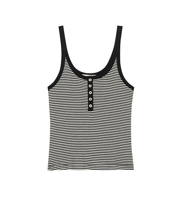 The Henley Slim Tank - Black and Cream Stripe