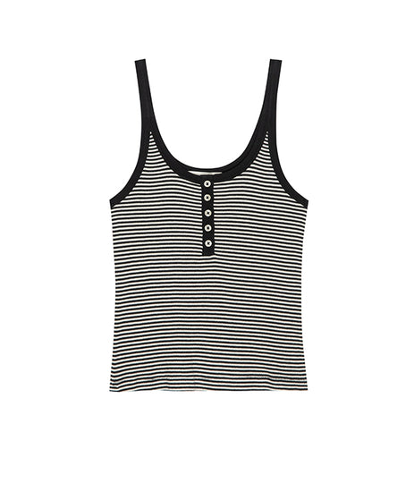 The Henley Slim Tank - Black and Cream Stripe