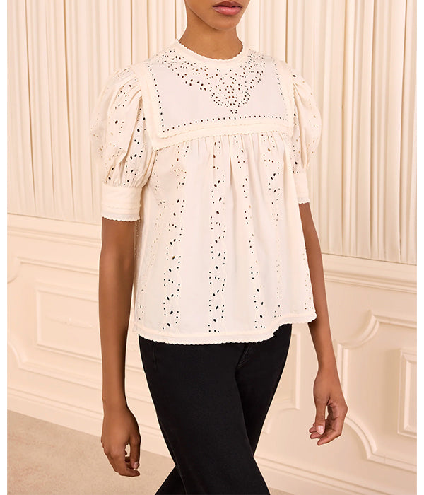 Una Short Sleeve Cotton Top - Pearled Ivory