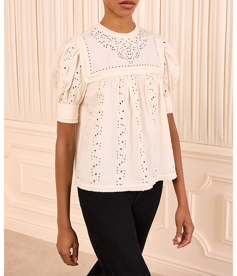 Una Short Sleeve Cotton Top - Pearled Ivory