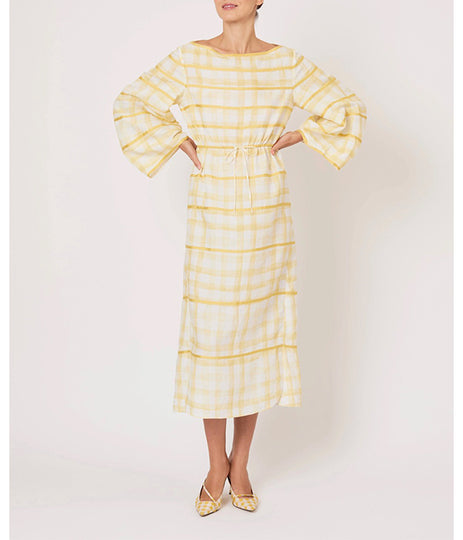 Ribbon Caftan Dress - Yellow Watercolor