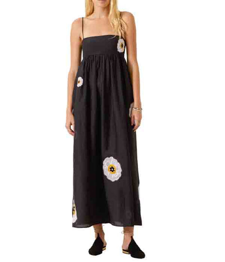 Lilia Pressed Daisy Dress - Black