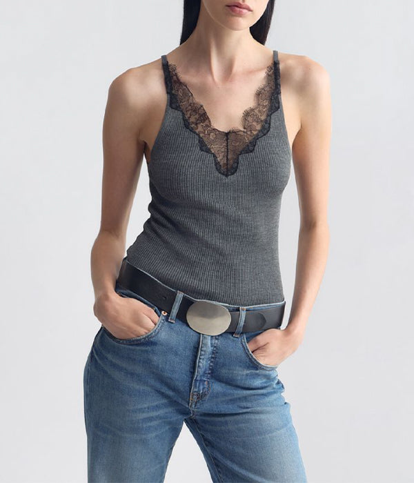Aronia Silk Tank - Dark Grey Melange