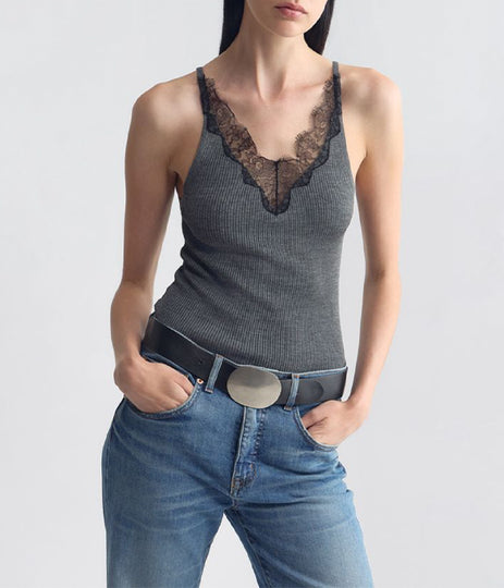 Aronia Silk Tank - Dark Grey Melange