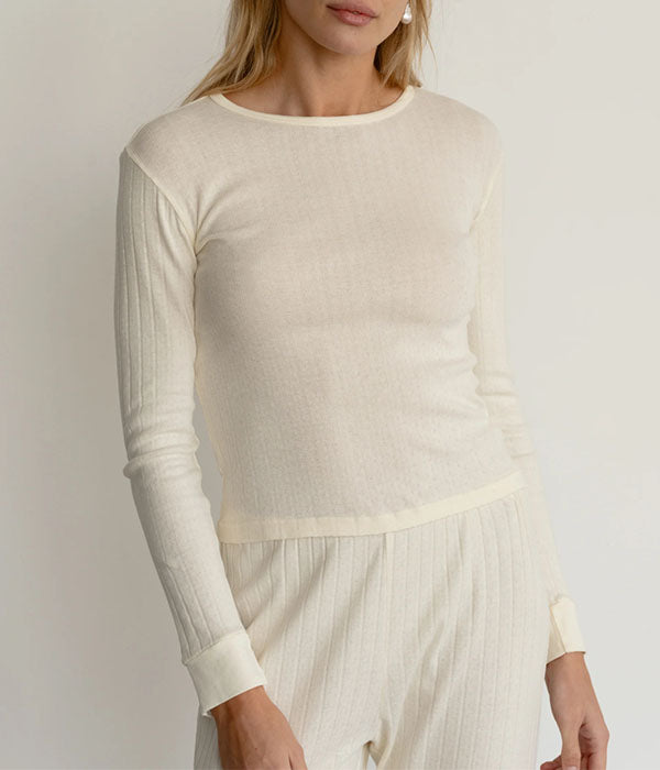 The Pointelle Long Sleeve Tee - Cream