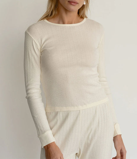 The Pointelle Long Sleeve Tee - Cream