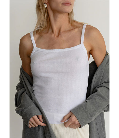 The Pointelle Square Neck Tee - Powder