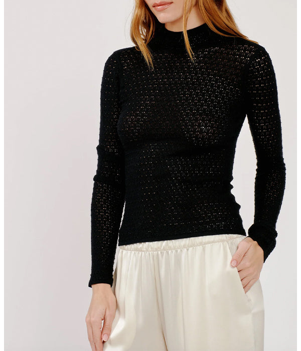 Marlo Fine Knit Mock Neck Top - Black