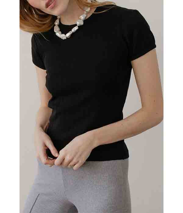 The Pointelle Baby Tee - Jet