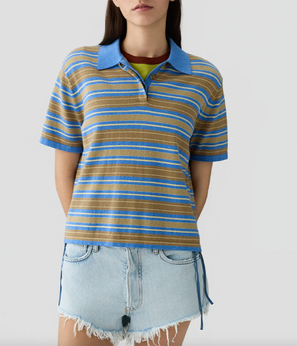Short Sleeve Striped Rugby - Delft Blue Combo