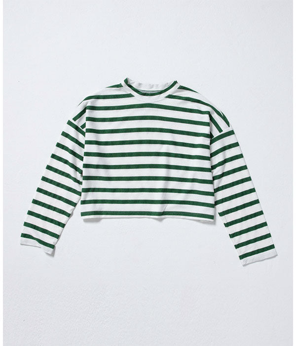 Cropped Long Sleeve Tee - Green Stripe